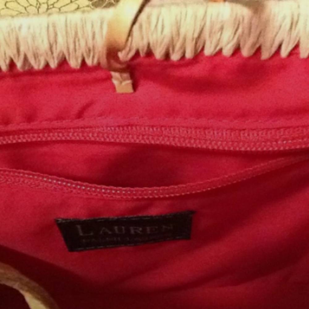 LAUREN Ralph Lauren Straw TWEED Rope/Genuine Leather Handles Should - Picture 6 of 8
